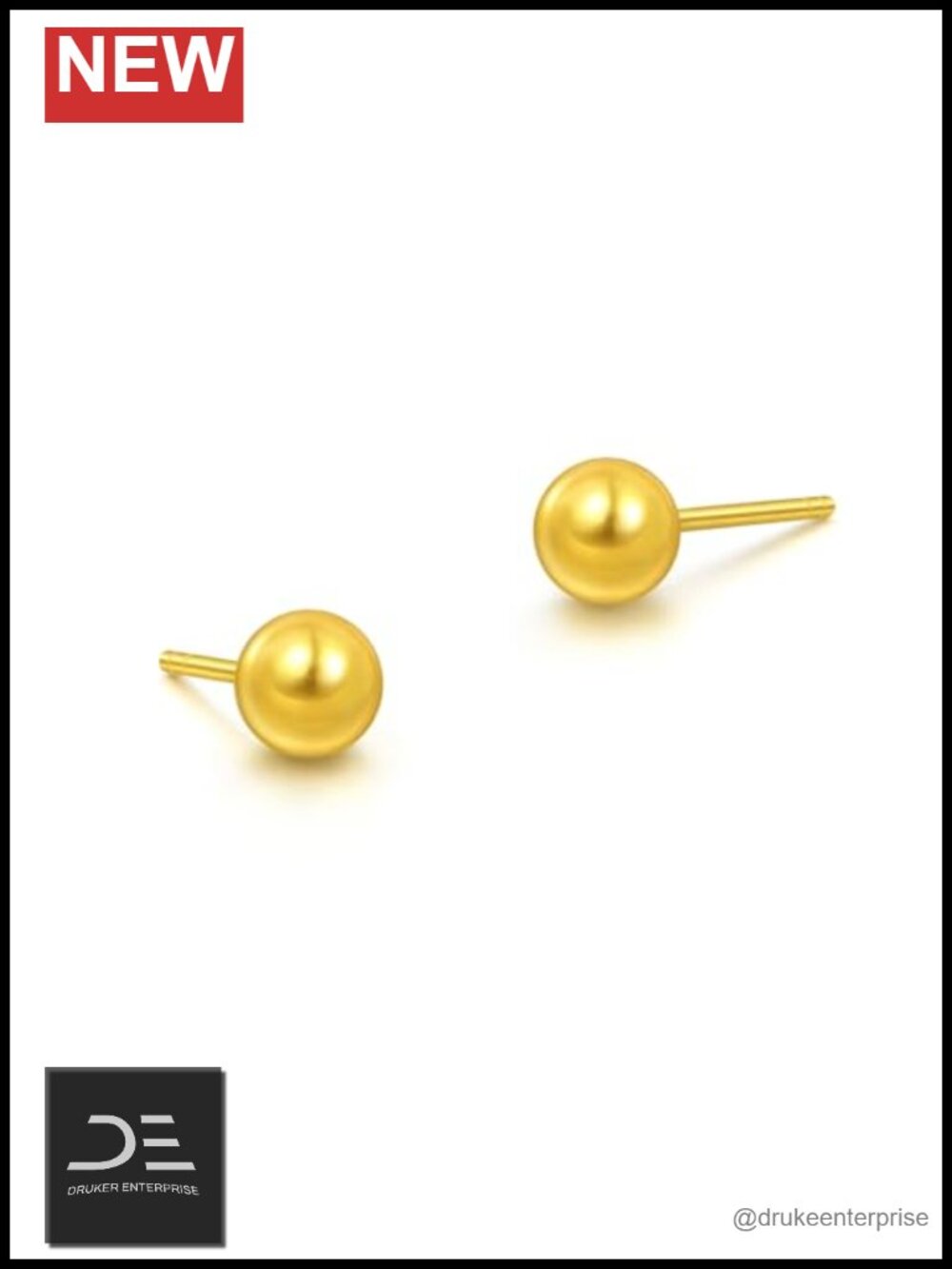 24K Gold Classic Bead Stud Earrings for Women